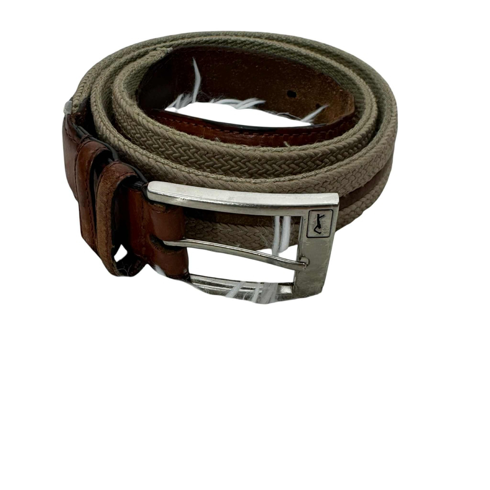 Men's Genuine Leather Woven Belt Brown Tan with Silver Buckle 45 inch Adjustable